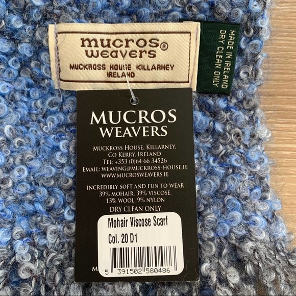 Mucros Weavers Ireland Mohair Woven Viscose Scarf Blue - Picture 6 of 6